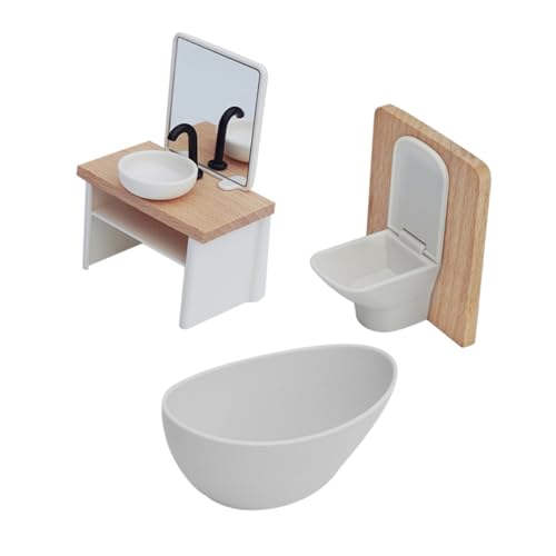 TOYANDONA Puppenhaus Badezimmer Miniatur Möbel aus Stabilem Kunststoff und Holz Realistische Dusche Toilette Waschbecken für Rollenspiele und Familienaktivitäten von TOYANDONA