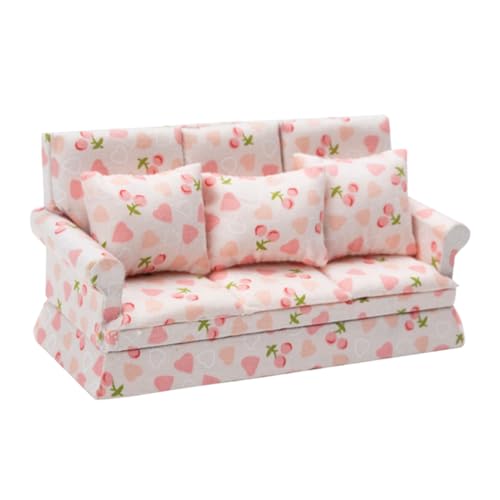 TOYANDONA Puppenhaus Bücherregal Miniaturen Möbel Häuser Winzig Zartes Mini-Sofa Kleines Couchmodell Mini-Sofa-Statue Minisofa Dekoratives Kleines Sofa Rosa Stoff von TOYANDONA