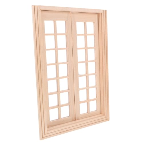 TOYANDONA Puppenhaus DIY Zubehör Panel Doppeltür mit Kunststoffglas Geeignet für Miniaturhäuser und Puppenhäuser Scharnier Naturholzfarben von TOYANDONA
