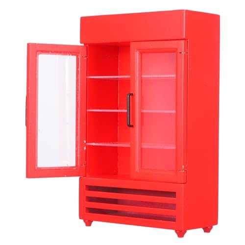 TOYANDONA Puppenhaus Kühlschrank Küchenminiaturen Miniatur-Handwerk Mini-möbeldekor Mini-kühlschrank Im Puppenmöbel Mini-kühlschrank-Ornament Modell Mikro Kühlschrank Rot Holz von TOYANDONA