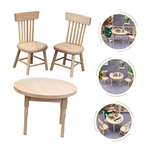 TOYANDONA Puppenhaus Möbel Set Teilig Miniatur Küchenmöbel mit Rundem Tisch und Stühlen Glatt zum Bemalen für Kreatives Rollenspiel Geeignet von TOYANDONA