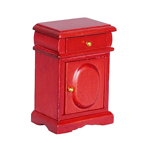 TOYANDONA Puppenhaus-Nachttisch Miniatur-Nachttisch Miniaturspielzeug Miniaturmodell Mini-Hausverzierung Mini- -Nachttisch Miniaturmöbel Vintage-Nachttisch Puppenmöbel hölzern rot von TOYANDONA
