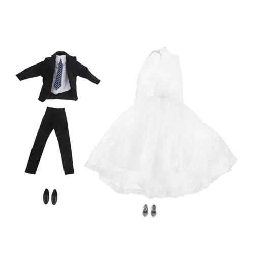 TOYANDONA Puppenkleidung Hochzeit Brautkleid Mehrlagiges Kleid Bräutigam Anzug Formeller Anzug Schuhe Für Mädchen Geburtstag Party von TOYANDONA