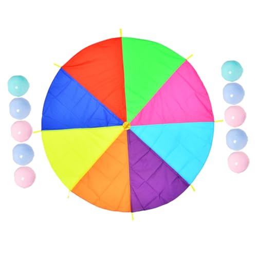 TOYANDONA Regenbogen Fallschirm Buntes Outdoor Teamwork Motorik Koordination für Kindergarten Spiele mit Farbigen Bällen für Drinnen und Draußen Zufällige Farbe Zufällige Farbe von TOYANDONA