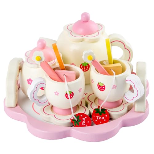 TOYANDONA Teeservice für Kleine Mädchen: Teeparty-Set aus Holz zum Rollenspiel, Simulationsgeschirr-Spielzeug, Küchenzubehör für Kinder zum Rollenspiel Als Geburtstagsgeschenk für 3–12-jährige von TOYANDONA