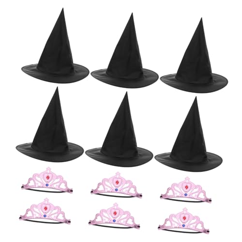 TOYANDONA Teiliges Set Prinzessinnen Krone und Großer Schwarzer Hexenhut Weiche Leichte Kindergeburtstags Accessoires für Kostüme Halloween Cosplay und Partydekorationen von TOYANDONA