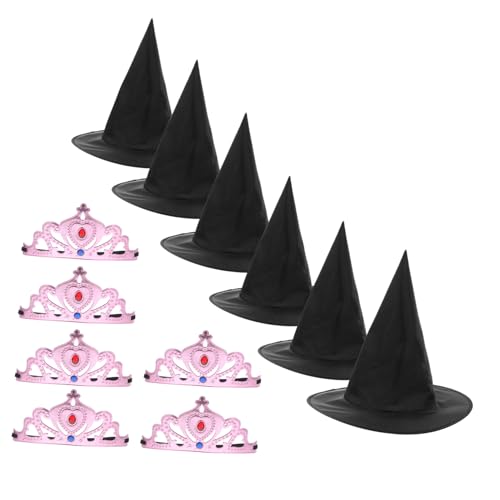 TOYANDONA Teiliges Set Prinzessinnenkronen und Schwarze Hexenhüte Weiche Kronen und Zauberhüte für Kindergeburtstag Halloween Party Cosplay und Geburtstagsfeier Zubehör von TOYANDONA