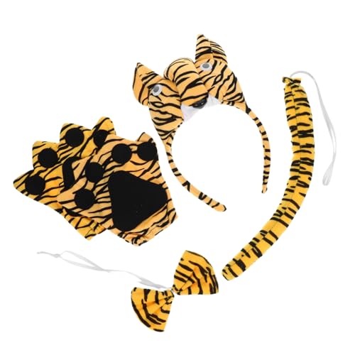 TOYANDONA Tier Kostüm Zubehör Tiger Stirnband mit Fliege und Handschuhen Langlebiges Weiches Animal Cosplay für Halloween Fasching Bühnenauftritte und Dschungel motto partys von TOYANDONA