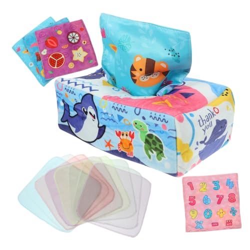 TOYANDONA Tissue Box Dinosaurier mit Farbigen Stofftüchern Fördert Sensorische Wahrnehmung Feinmotorik und Entwicklung Montessori Lernspielzeug für Junge Mädchen Ab Monaten von TOYANDONA