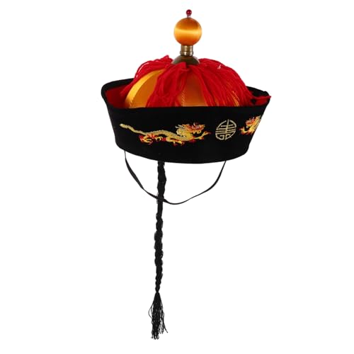 TOYANDONA Traditioneller Chinesischer Kaiserhut Zöpfen und Pferdeschwanz Bequemer Sitz Orientalisches Cosplay für Qing Stil Kostümrequisite für Party und Bühne von TOYANDONA