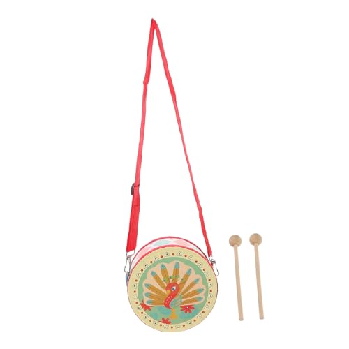 TOYANDONA Trommel mit Tragegurt Doppelseitiges Kindertrommel Musikinstrument Reiner Pädagogisches Rhythmus für Kindergarten Fördert Musikalisches Lernen und Interaktion Pfau Design von TOYANDONA