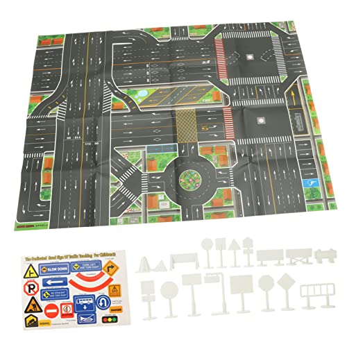 TOYANDONA Verkehrszeichen Set für Robustem Teiligem Miniatur Verkehrsschilder Set und Großer Spielteppich für Verkehrsunterricht und Spielspaß im Kinderzimmer von TOYANDONA
