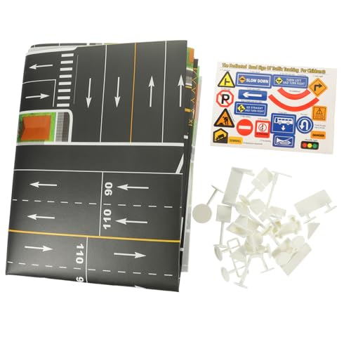 TOYANDONA Verkehrszeichen Spielset Teiligem Straßenverkehrszeichen und Großer Spielmatte Pädagogisches Sicher Langlebig Tragbar für Frühkindliches Lernen von TOYANDONA