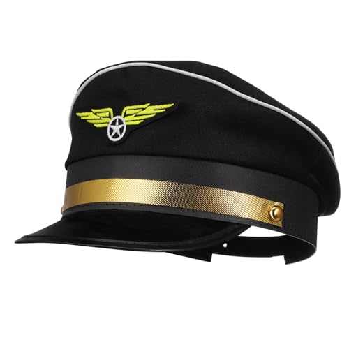 TOYANDONA Verstellbare Pilotenmütze für Erwachsene Schwarzer Kapitänshut für Halloween und Kostümpartys Dekorativer und Bequemer Kopfschmuck Passend für Männer und Cosplay Events TOYANDONA Verstellbare Pilotenmütze für Erwachsene Schwarzer Kapitänshut für Halloween und Kostümpartys Dekorativer und Bequemer Kopfschmuck Passend für Männer und Cosplay Events von TOYANDONA