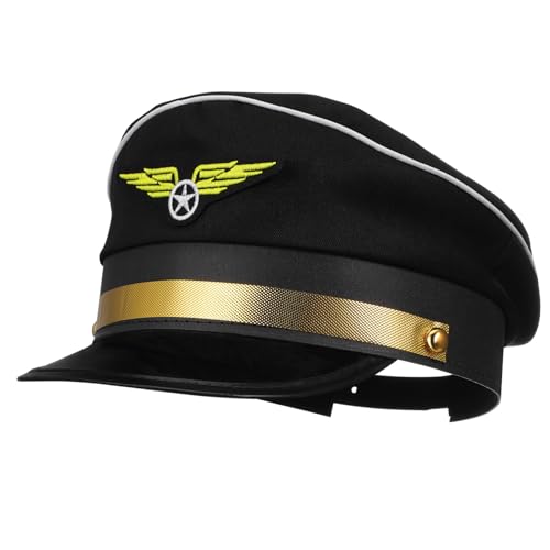 TOYANDONA Verstellbarer Kapitänshut für Erwachsene Komfortable Pilotenmütze in Schwarz Halloween Karneval Kostümaccessoire für Partys Cosplay und Segelabenteuer von TOYANDONA
