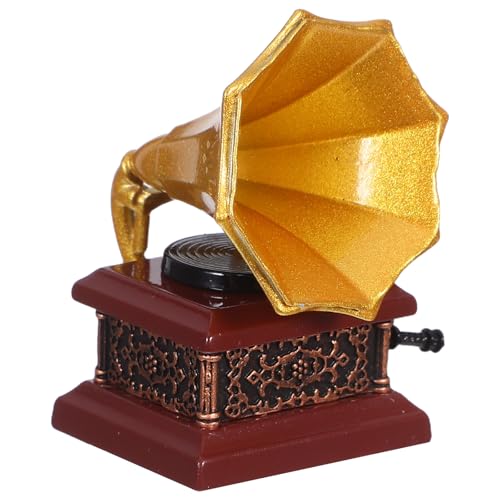 TOYANDONA Vintage Grammophon Modell: Miniatur Retro Plattenspieler – Kleine Schallplattenspieler Dekoration für Regal, Puppenhaus und Tischdeko von TOYANDONA