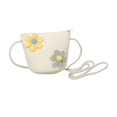 TOYANDONA Woven Mädchen Strandtasche mit Blumenverzierung Leichte Crossbody Tasche für Niedliche Schultertasche für Sommerurlaub und Outdoor Aktivitäten Trendige Geflochtene Umhängetasche von TOYANDONA