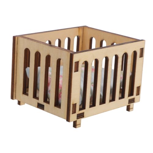 TOYANDONA Zimmer Rollenspiel Wohnkultur Mini Holz Schlafzimmermöbel Miniaturmöbel Puppenhaus Schlafzimmerzubehör Puppenhaus Dekoration Kinderbett Mit Mini Bettwäsche Khaki von TOYANDONA