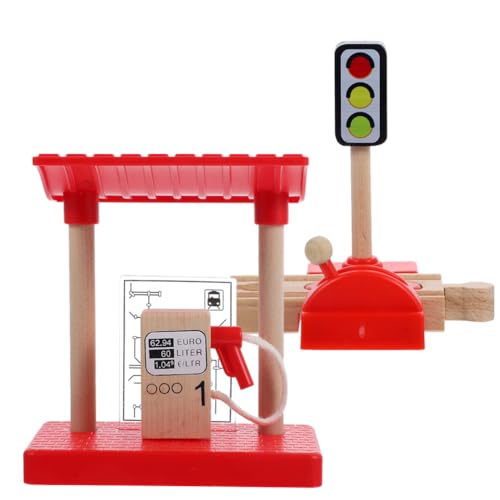 TOYANDONA Zubehör Für Eisenbahnschienen Aus Holz – DIY-Set Mit Straßensperren Und Tankstelle Mit Ampel Und Montagespielzeug Für Kleinkinder Ab 3 Jahren von TOYANDONA