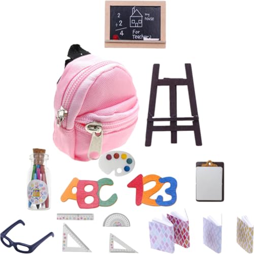 TOYANDONA Zubehörset für Puppenhaus, beinhaltet Rucksack, Tafel, Bleistift, Brille, Plastikbücher, Bildungs- und Dekorationsmaterial für Kinder, kompatibel mit Puppen im Maßstab 1/12, TOYANDONA Zubehörset für Puppenhaus, beinhaltet Rucksack, Tafel, Bleistift, Brille, Plastikbücher, Bildungs- und Dekorationsmaterial für Kinder, kompatibel mit Puppen im Maßstab 1/12, von TOYANDONA