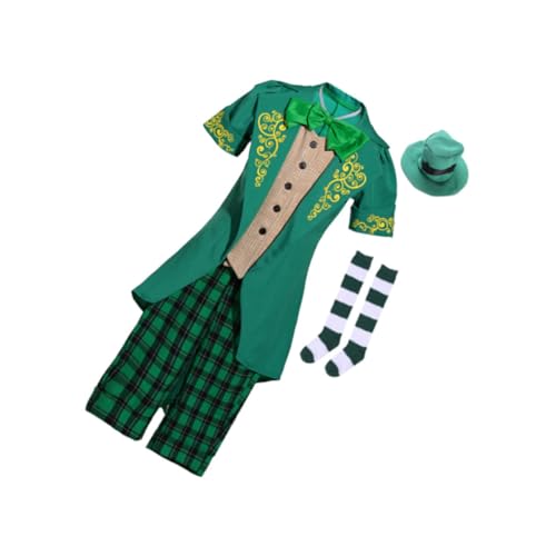 TOYANDONA Kinderkleidung Patricks Day Kostüm für Kinder grüner Anzug Kobold Hut Top Hosenanzug irisches Partykostüm passt für Kleider Kobold Kostüm Kobold Hut Hosenanzug Halloween Tanzkostüm von TOYANDONA