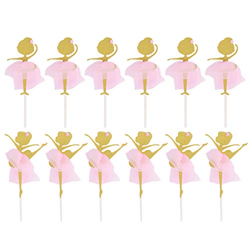 Toyandona 12 Stück Gold Glitter Exquisite Tanzende Mädchen Ballerina Cupcake Topper Cake Picks für Geburtstag Party Hochzeit Brautparty Party Dekorationen von TOYANDONA