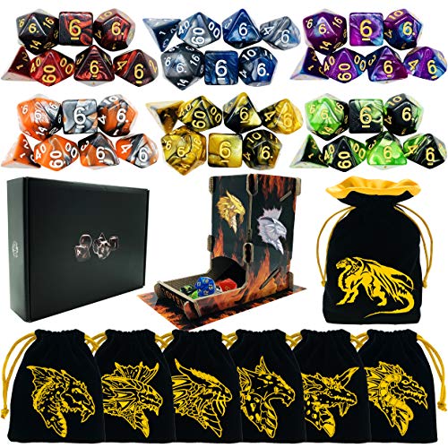 TOYFUL 6 Sets Double-Colors DND Dice Polyedral Dungeons and Dragons DND RPG MTG Tischspiel Würfel Bulk with Seven Free Drawstring Bags and D&D Dice Tower Gift Package Black TOYFUL 6 Sets Double-Colors DND Dice Polyedral Dungeons and Dragons DND RPG MTG Tischspiel Würfel Bulk with Seven Free Drawstring Bags and D&D Dice Tower Gift Package Black von TOYFUL