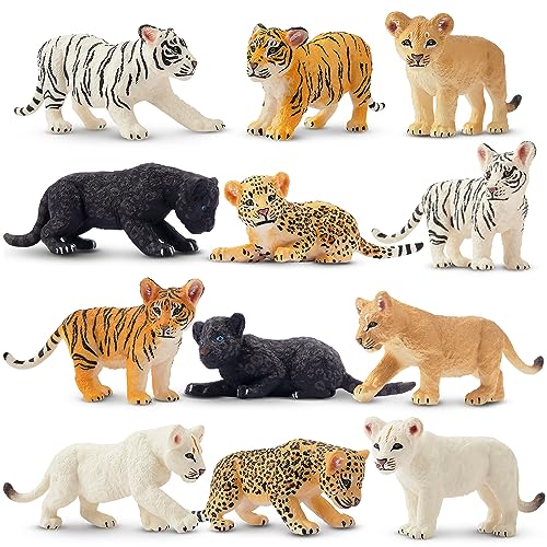 TOYMANY 12 Stück Wald Tiere-Figuren Set Löwe Tiger Leoparden Spielfiguren Spielzeug kleine Dschungeltier-Figuren Plastiktiere Mini Zoo Tiere, Ostereier Kuchen Topper Weihnachts Geburtstagsgeschenk von TOYMANY