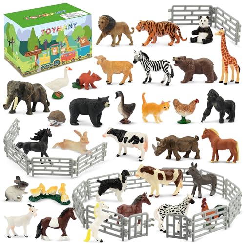 TOYMANY 50 Stück kleine Tiere-Figuren, Realistische Mini Dschungel Safari Wald Spielfiguren, Pferd und Bauernhof Tier Figuren mit Zaun Spielzeug, Kuchen Topper Osterei Geburtstagsgeschenk für Kinder TOYMANY 50 Stück kleine Tiere-Figuren, Realistische Mini Dschungel Safari Wald Spielfiguren, Pferd und Bauernhof Tier Figuren mit Zaun Spielzeug, Kuchen Topper Osterei Geburtstagsgeschenk für Kinder von TOYMANY