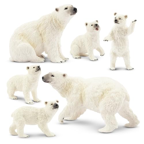 TOYMANY 6 Stück Eisbär Figuren Spielzeugset, Realistische Kunststoff Polartierfiguren, Familienset mit Baby-Eisbären, Lernspielzeug, Kuchen Dekoration, Weihnachtsgeburtstagsgeschenk für Kinder von TOYMANY