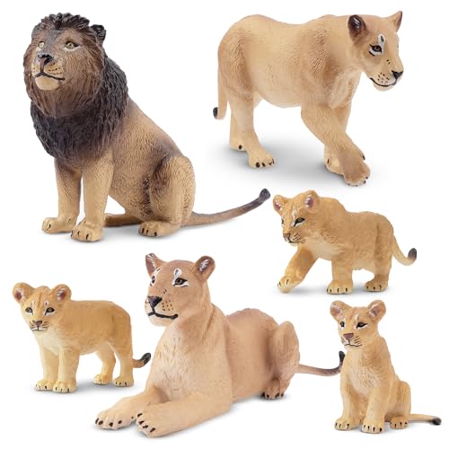 TOYMANY 6 Stück Löwe Tiere-Figuren mit Löwenbabys,Realistische Löwen Spielzeug Plastiktiere Zoo Wald Tierfiguren Dschungeltierfiguren, Lernspielzeug-Kuchenaufsatz, zum Spielen oder als Deko für Kinder von TOYMANY