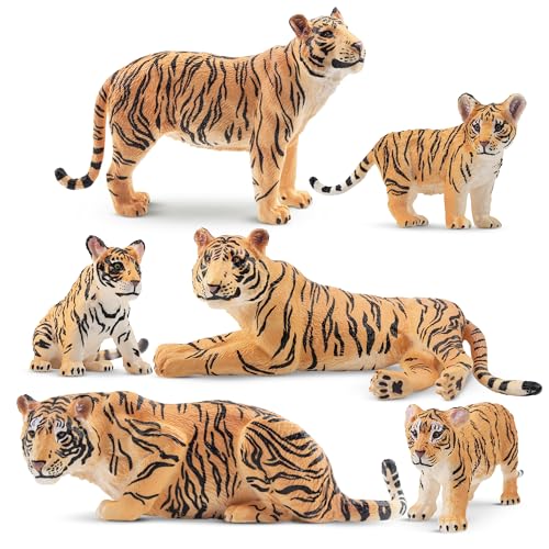 TOYMANY 6 Stück Tiger Tiere-Figuren mit Tigerjungen, Dschungeltierfiguren Spielzeugfiguren, Familienset mit Baby-Tigern Spielset, Kuchen Topper Ornamente TOYMANY 6 Stück Tiger Tiere-Figuren mit Tigerjungen, Dschungeltierfiguren Spielzeugfiguren, Familienset mit Baby-Tigern Spielset, Kuchen Topper Ornamente von TOYMANY