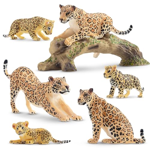 TOYMANY 7 Stück Jaguar Tiere-Figuren mit Jaguar Babys,Realistische Jaguar Spielzeug Plastiktiere Zoo Wald Tierfiguren Dschungeltierfiguren, Lernspielzeug-Kuchenaufsatz, zum Spielen oder als Deko von TOYMANY