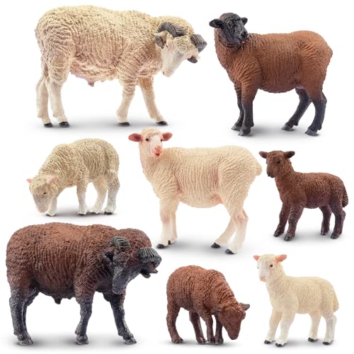 TOYMANY 8 Stück Merino-Schaf-Figuren, Bauernhoftier-Spielzeugfiguren, Waldtier-Figuren aus Kunststoff für Kinder, Jungen, Mädchen im Alter von 3–5 und 6–12 Jahren von TOYMANY