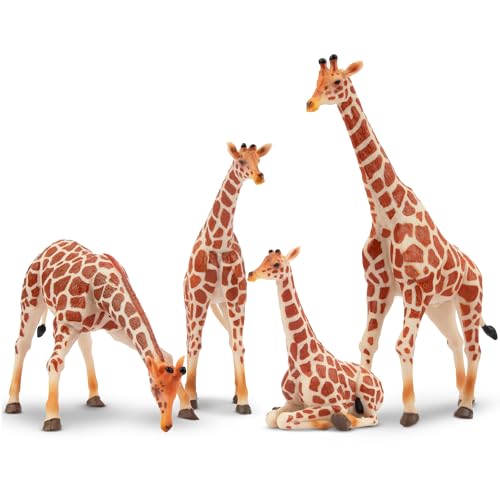 TOYMANY 4 Stück Giraffen Familie Tiere-Figuren Set Safari Spielfiguren Realistische Giraffen Spielzeug Dschungeltier-Figuren Tierfigur Plastiktiere Zoo Dschungel Wald Wild, zum Spielen oder als Deko von TOYMANY