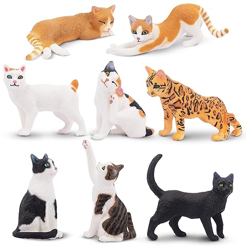 TOYMANY 8 Stück Tiere-Figuren Set Katze Spielfiguren Spielzeug Katzenfiguren Kleine-Tierfigur Plastiktiere Ornamente Miniatur Kätzchen, Deko Cupcake Topper, Osterei, Geburtstagsgeschenk von TOYMANY