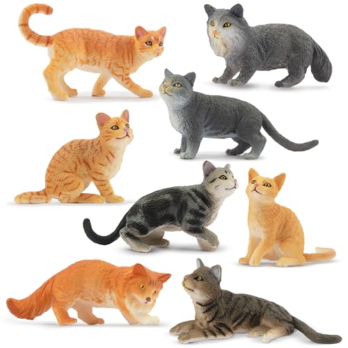 TOYMANY 8 Stück Katze Tiere-Figuren Set Spielfiguren Katzenfiguren Kleine-Spielzeug Plastiktiere Ornamente Miniatur Katze für Kinder, zum Spielen oder als Deko Cupcake Topper, Geburtstagsgeschenk von TOYMANY