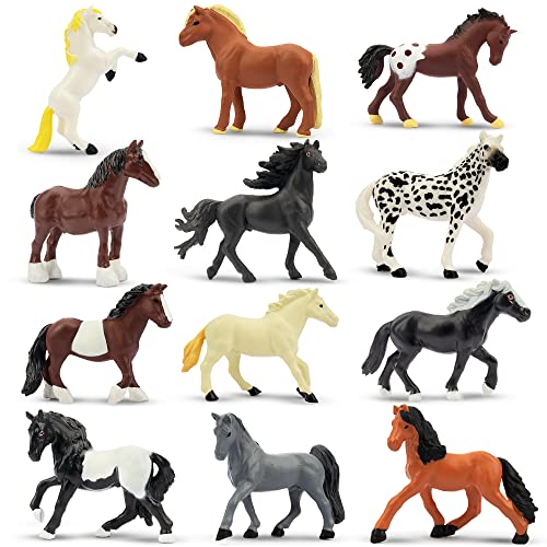 TOYMANY 12 Stück Pferde Tiere-Figuren Set Pferde Spielfiguren Spielzeug Pferde Figuren Tierfigur kleine-Tiere Plastiktiere MiniTiere Pferd Pädagogisch Pferde, Osterei, Weihnachten, Geburtstagsgeschenk von TOYMANY