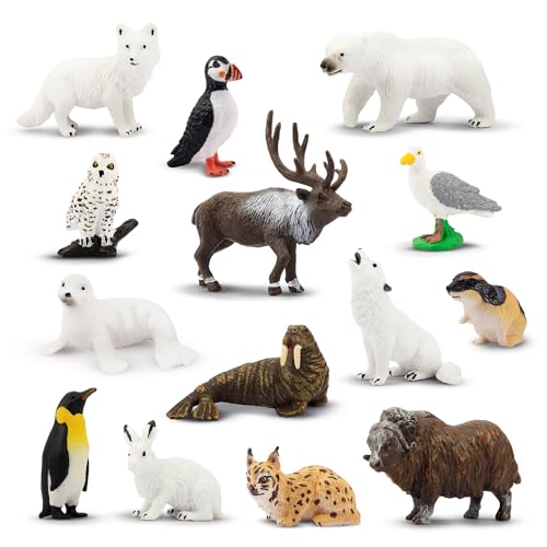TOYMANY 14 Stück Arktische Tiere-Figuren Set Polar Spielfiguren Spielzeug Winter Figuren Tierfigur kleine-Tiere Plastiktiere Mini-Tiere Realistische Pinguin Bär, zum Spielen oder als Deko von TOYMANY