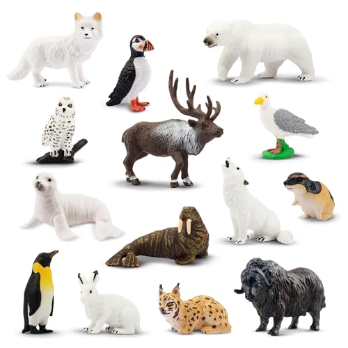 TOYMANY 14 Stück Arktische Tierfiguren Set Plastiktiere Polar Spielfiguren Pinguin Tiere-Figuren Eisbär Spielzeug kleine Winter Mini-Tiere Figuren, Geburtstagskuchen Dekoration Geschenk Osterei von TOYMANY