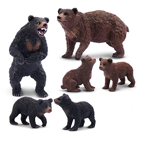 TOYMANY 6 Stück Bären Tierfiguren, Realistische Waldtier Bären Familienfiguren Spielzeugset, enthält Braunbären und Schwarzbären, Bildung, Geburtstagsgeschenk, Weihnachtsspielzeug für Kinder von TOYMANY