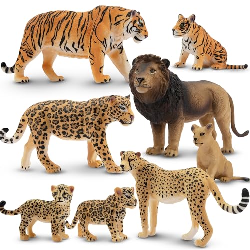 TOYMANY 8 Stück Tiere-Figuren Set Safari Spielfiguren Spielzeug, Enthält Tierbabys,Realistische Löwen Tiger Geparden und Jaguarfiguren, Plastiktiere Zoo Dschungel Wald Wild Tierfiguren für Kinder von TOYMANY