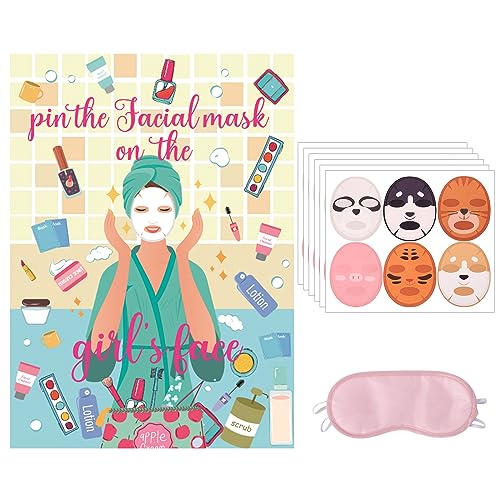 38stk Spa-Partyspiele, Befestigen Sie die Gesichtsmaske am Gesicht des Mädchens mit Spa Party Posteraufkleber und Augenbinde Spa Geburtstagsparty Zubehör Make-up Party Dekorationen von TOYMIS