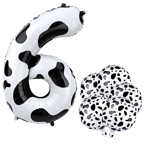 Kuh Ballon Set, Bestehend aus einem Kuh-Zahlenballon, 5 Großen Runden Kuh Ballons und einem Stroh Kuh Luftballon für Party Geburtstagsparty Zubehör (6) von TOYMIS