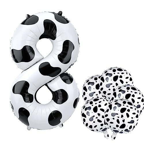 Kuh Ballon Set, Bestehend aus einem Kuh-Zahlenballon, 5 Großen Runden Kuh Ballons und einem Stroh Kuh Luftballon für Party Geburtstagsparty Zubehör (8) von TOYMIS