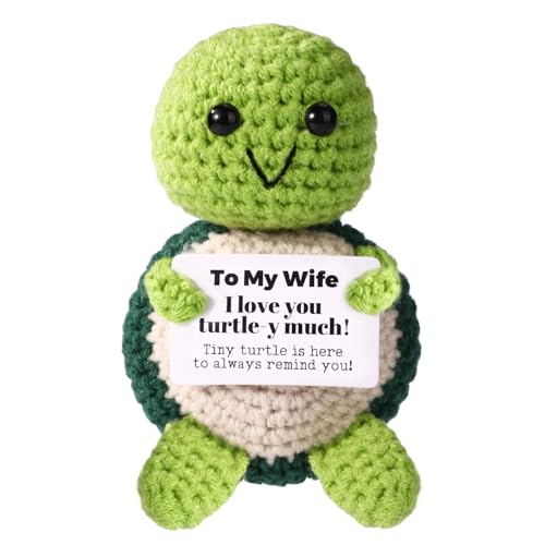 Lustige Positive Schildkröte Gehäkelt, I Love Wife Turtle-y Much Emotionale Unterstützung Häkeltiere mit Ermutigungskarte für Ehefrauengeschenke vom Ehemann Zuhause Büro Dekor von TOYMIS