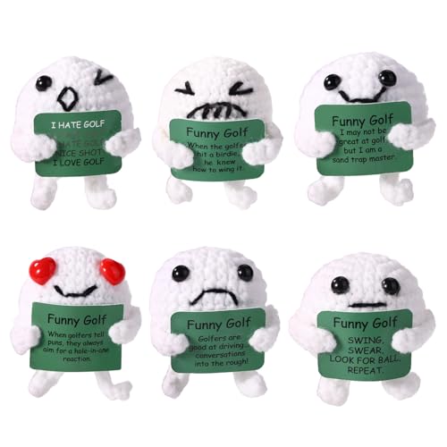 TOYMIS 6 Stück Positiver Gehäkelter Golfball, Lustige Gestrickte Golfpuppe aus Baumwolle mit Verschiedenen Ausdrücken Süße Positive Gestrickte Mini-Puppe für Männer Frauen Golfer Kollegen Freunde von TOYMIS