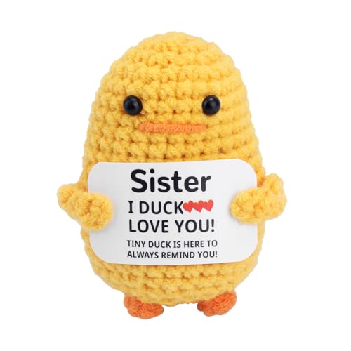 TOYMIS Geburtstagsgeschenk, Ich Liebe Dich Schwester Lustige Positive Ente Inspirierende Gestrickte Handgefertigt Puppe für Weihnachts- Geburtstags- Deck Dekoration Kleine Weihnachtsstrumpffüller von TOYMIS