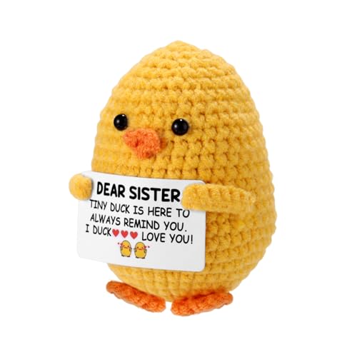 TOYMIS Gehäkelte Ente, Handgemachte Gestrickte Ente zur Positiven Unterstützung mit Ermutigungskarte Lustige Inspirierende Positive Puppe für Heimdekoration Schwestergeschenk von TOYMIS