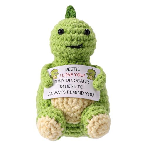 TOYMIS Gehäkelter Dinosaurier, Entzückender Gestrickter Positiver Dinosaurier mit Ermutigender Karte Lustige Positive Puppe zur Freundschaftsfeier (für Bestie) von TOYMIS